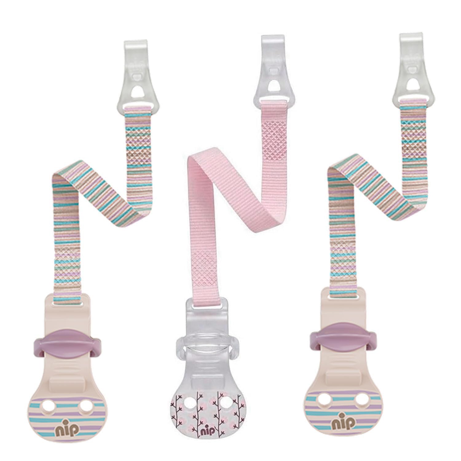 NIP Pack of 3 Dummy Straps with Hooks, Pack of 3, Dummy Chain for Dummies with Ring, Pastel Rose, Metal-Free, BPA-Free