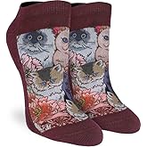 Good Luck Sock Women's Floral Cats Ankle Socks, Adult