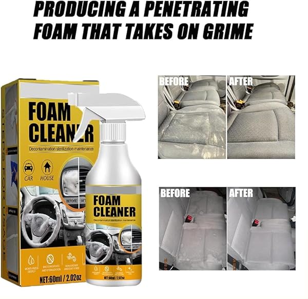 TOHEOK 2PCS PURPOSE FOAM CLEANER, ALL AROUND MASTER FOAM CLEANER,PURPOSE CLEANER FOR CAR, UPHOLSTERY CLEANER FOR CAR SEATS, INTERIOR, CAR SEAT STAIN REMOVER
