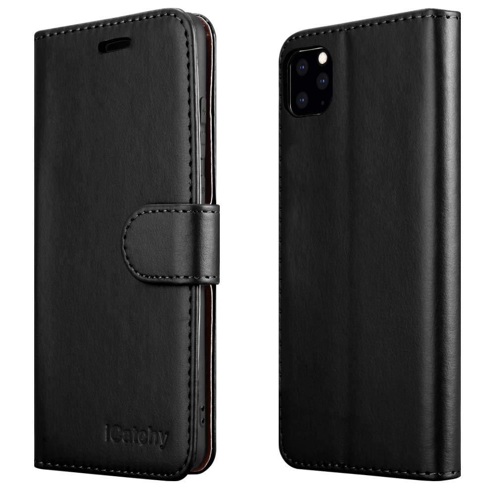 iCatchy For iPhone 11 Case Shockproof Leather Wallet Book Flip with Card Slots Kickstand Magnetic Closure Cover for iPhone 11 (6.1") Phone Case (Black)