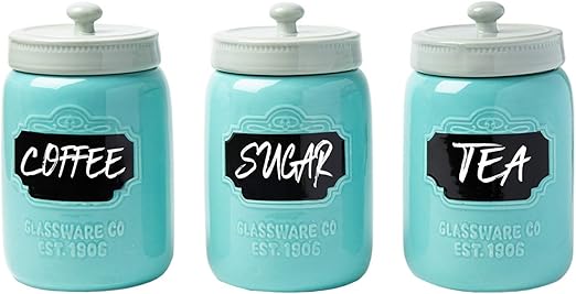 Amazon Com Mason Jar Ceramic Canister Set For Kitchen Set Of 3