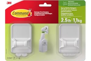 Command Spray Bottle Hangers, Holds up to 32 fl oz, 2 Hangers with 4 Command Strips, Damage-Free Spray Bottle Holder Wall Mou