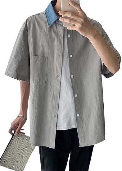 Amazon Bscool シャツ 半袖 メンズ ゆったり ワイシャツ 切り替え 無地 ファッション オックスフォードシャツ オシャレ カジュアル 開襟シャツ 韓国風 白 半袖カーディガン 夏 シャツ 通販