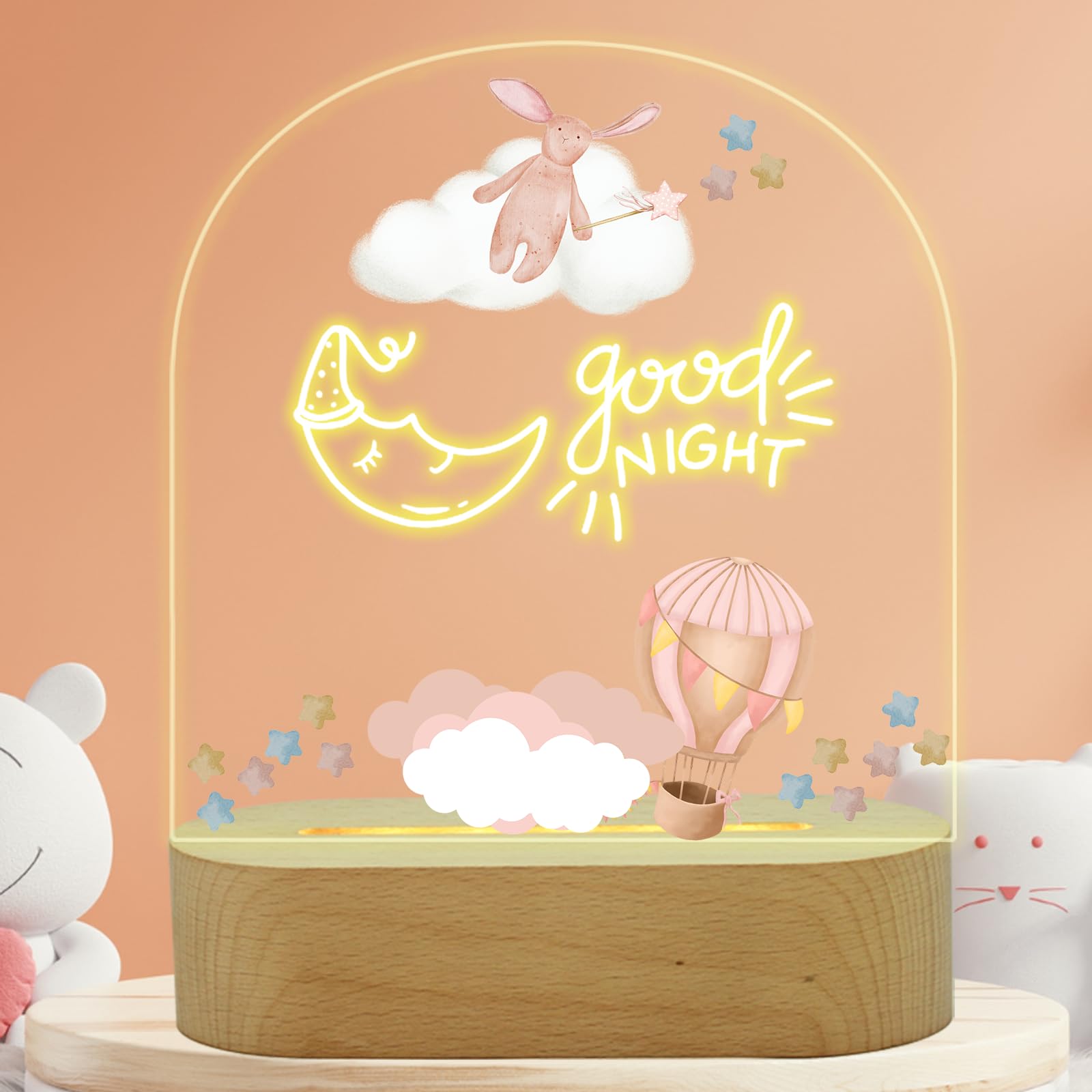 uniqicon Baby Girl Gifts Newborn, Rabbit Christening Gifts, Dry Erase Light Up Acrylic Memo with 8 Color Erasable Pens, DIY A Unique Night Light
