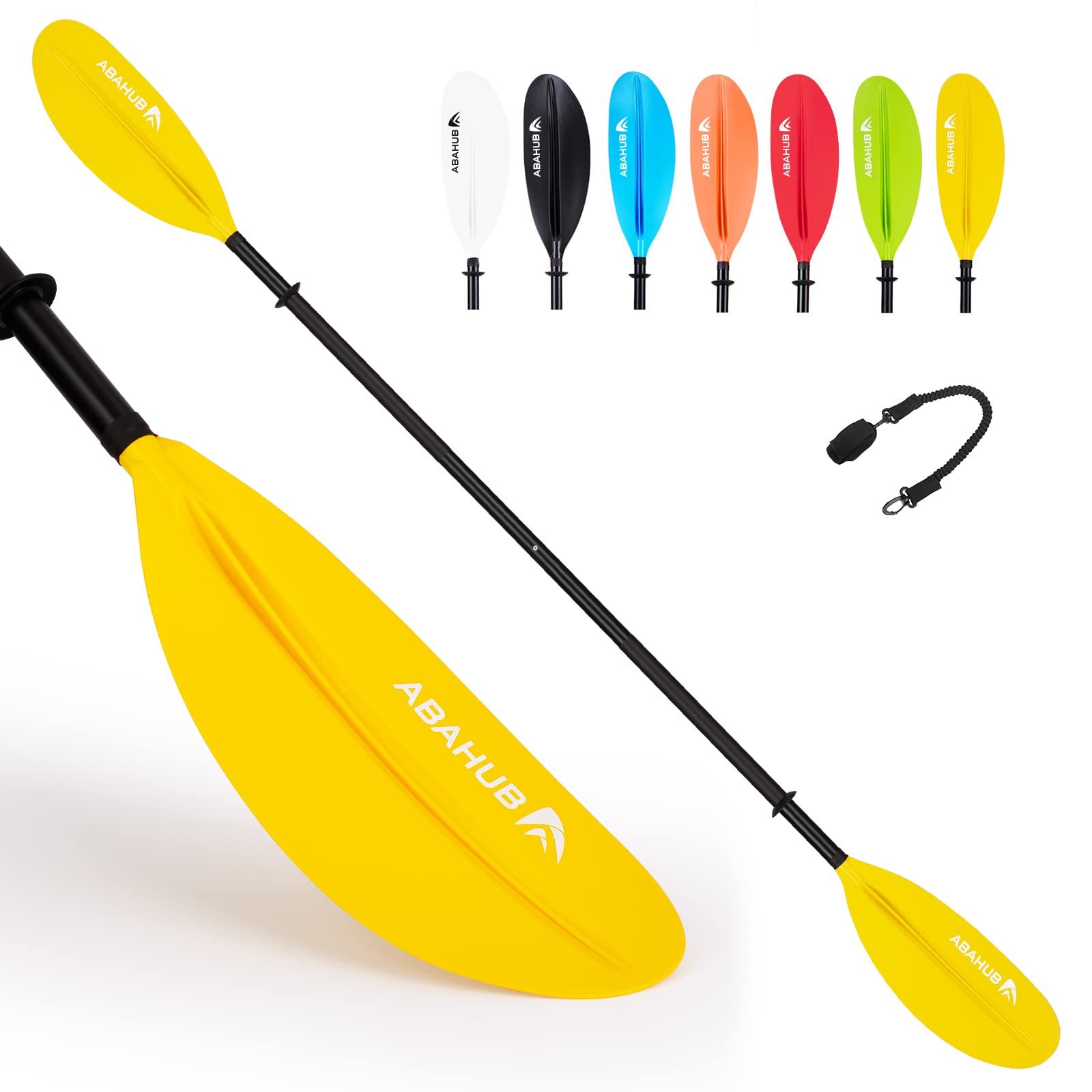 Abahub 2 Pack Kayak Paddles, 90.5 Inch Kayaking Oars for Boating, Canoeing with Extra Paddle Leash, Aluminum Alloy Shaft Yellow Plastic Blade Image