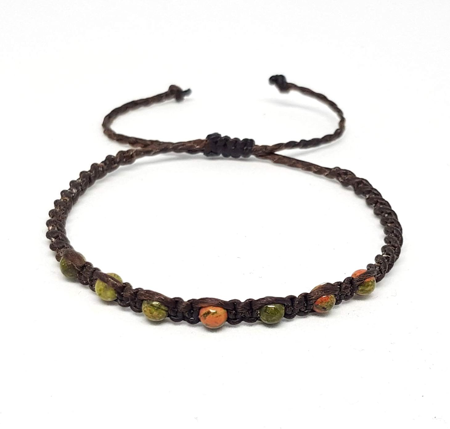 Origin Siam Handmade Gemstone Beaded Woven Bracelet, Green Pink Unakite
