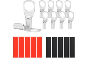 MAMFOUS 10PCS Tinned Copper Wire Lugs AWG 12-10,SC6-8 Battery Cable Ends Terminal Connectors with Heat Shrink Tubing (SC6-8)