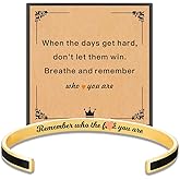 APIUWOXE Remember Who The You Are Motivational Cuff Bracelet for Women, Stainless Steel Color Inspirational Bangle Bracelets with Engraved Hidden Message Jewelry for Sisters BFF Friends Gifts