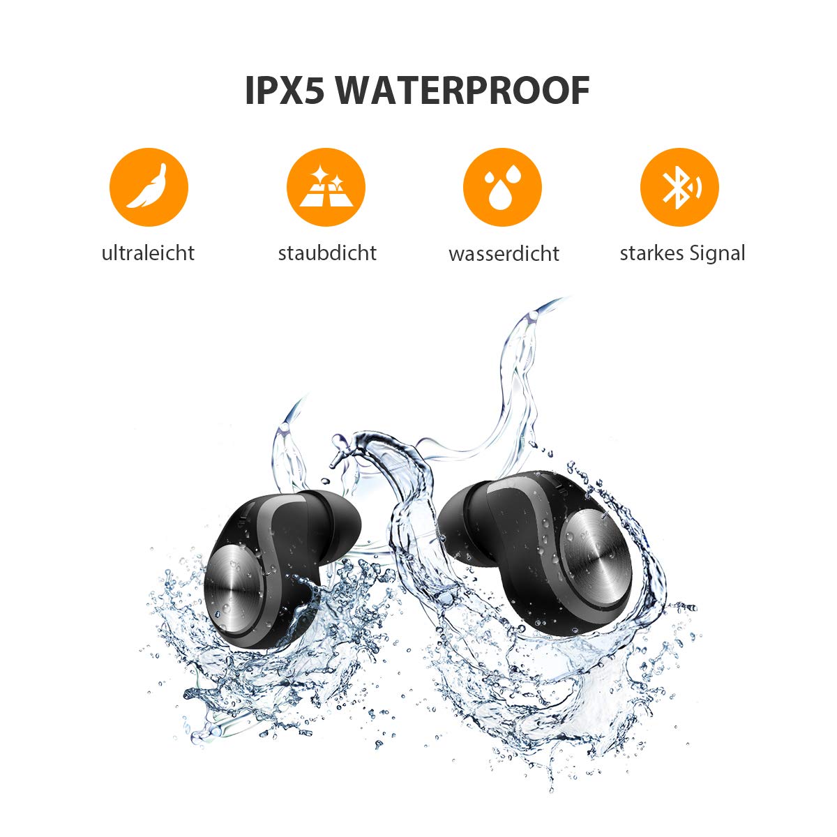 Bluetooth Kopfhörer In Ear Sport Kabellose Kopfhörer Bluetooth 5.0 Ohrhörer True Wireless Earbuds 3000mAh Batterie 7 Stunden Spielzeit One Step Pairing Touch-Funktion Hi-Fi Stereo IPX5 Wasserdicht