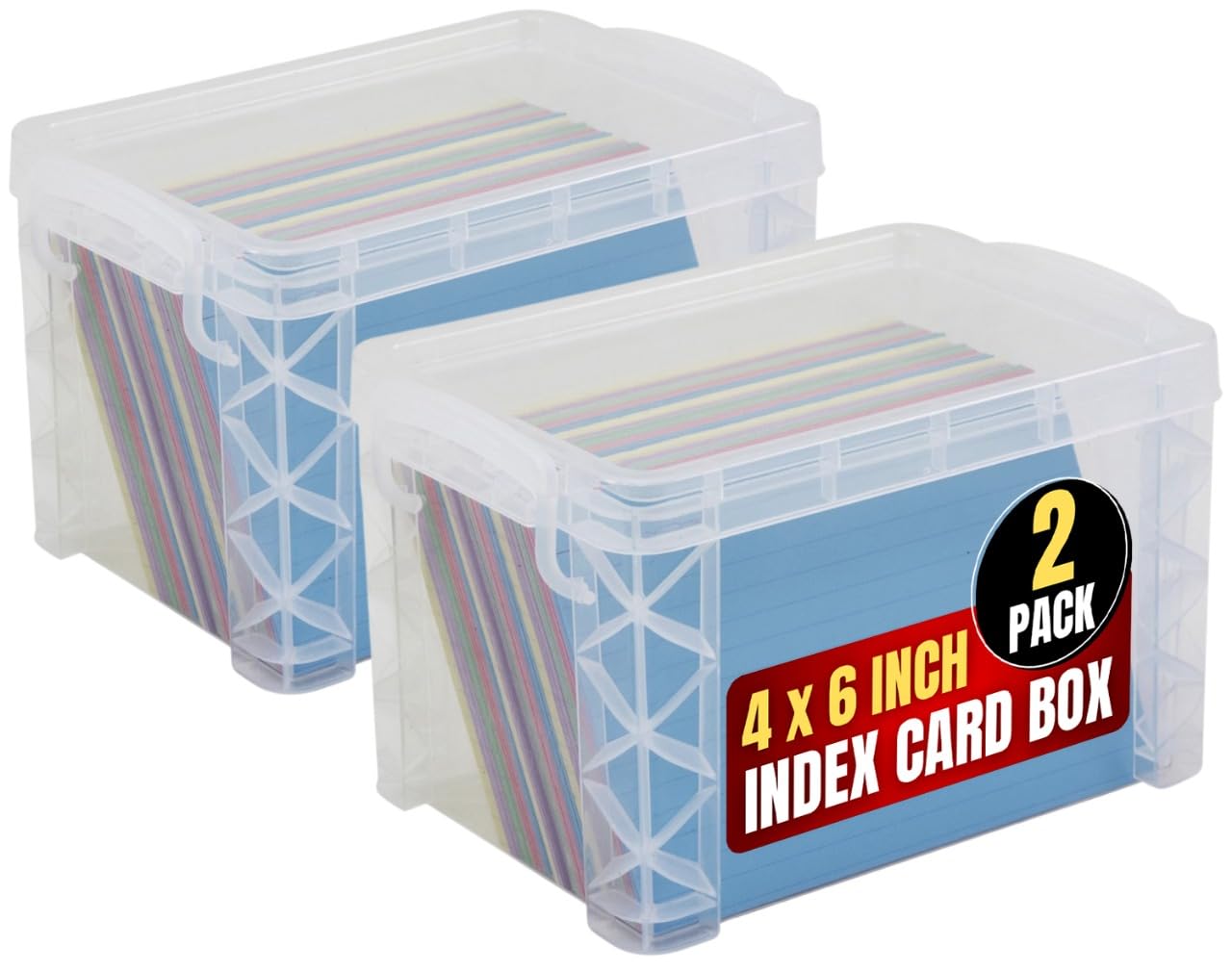 Photo 1 of 1InTheOffice Plastic Index Card Box 4x6, Index Card Storage Box, Clear, 500 Capacity, 2 Pack