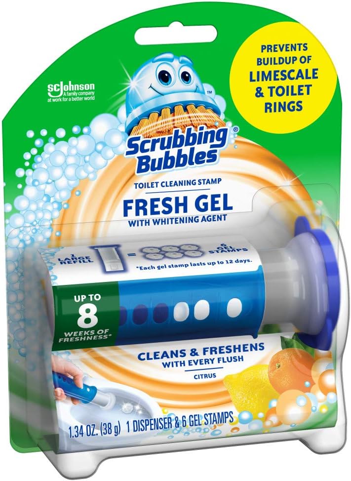 Scrubbing Bubbles Fresh Gel Toilet Bowl Cleaning Stamps, Gel Cleaner, Helps Prevent Limescale and Toilet Rings, Citrus Scent, 6 Stamps: Industrial & Scientific
