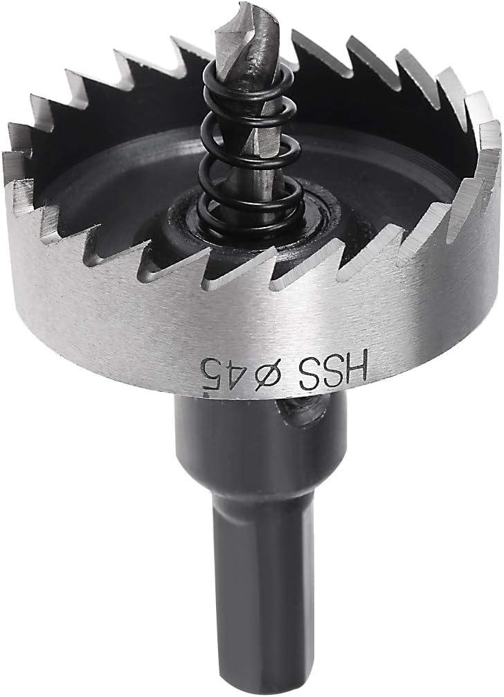 sourcingmap 45mm High Speed Steel HSS Drill Bit Hole Saw Cutter for Metal Alloy Wood, Black, Silver