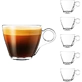 binsakao Glass Coffee Mugs with Handle - 6 oz Clear Small Glass Tea Cups for Tea, Espresso Coffee, Hot Chocolate, Dishwasher Safe