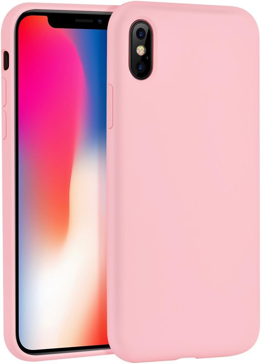 HOCO iPhone X Case Pinhen Liquid Silicone Gel Rubber Matte Anti Scratch Thin Ultra Slim Case with Soft Microfiber Lining Shock Absorbing Full Protective Cover iPhone X 10 (Pink)