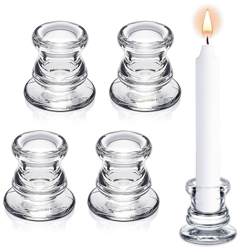 Clear Glass Candle Taper Holders, Aongray Decorative Candlestick Holders Set of 4,for Wedding, Festival, Party &Table Decoration