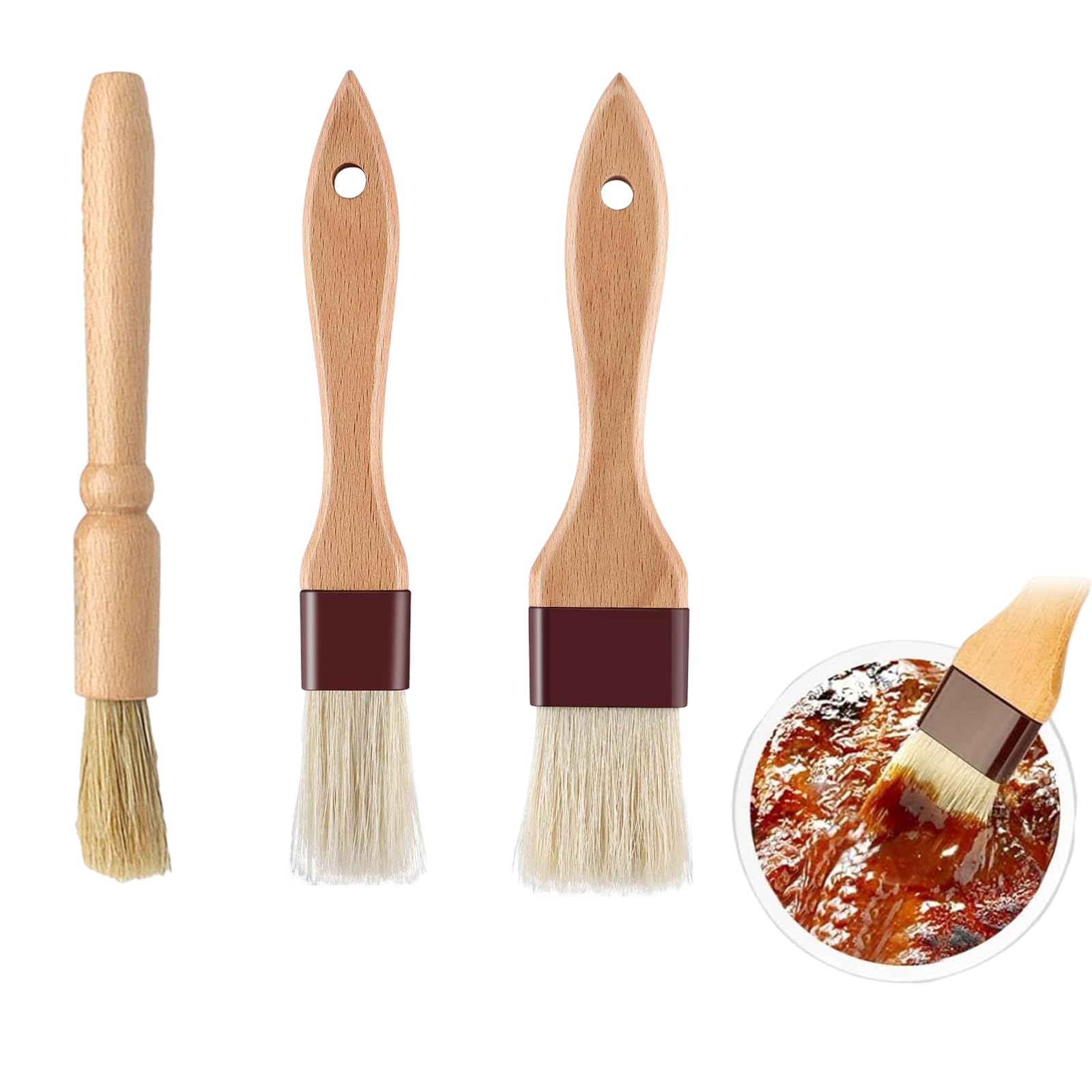 YSFVNP 3 Pcs Pastry Brushes, Wooden Durable Cooking Brush, Ideal for Applying Oils, Glazes, Milk and Egg Yolk