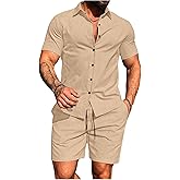 SOLY HUX Men's 2 Piece Outfits Summer Button Down Short Sleeve Shirt and Shorts Matching Sets