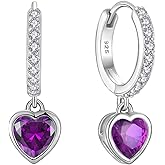 Starchenie Heart Dangle Drop Earrings for Women 925 Sterling Silver Hoop Huggie Earrings Birthstones Jewelry Gift