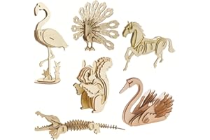 I-CHONY 3D Wooden Wild Animal Puzzle - 6 Piece Set Wood Wild Animals Skeleton Assembly Model Kits - Wooden Crafts DIY Brain Teaser Puzzle - STEM Toys Gifts for Kids and Adults Teens Boys Girls