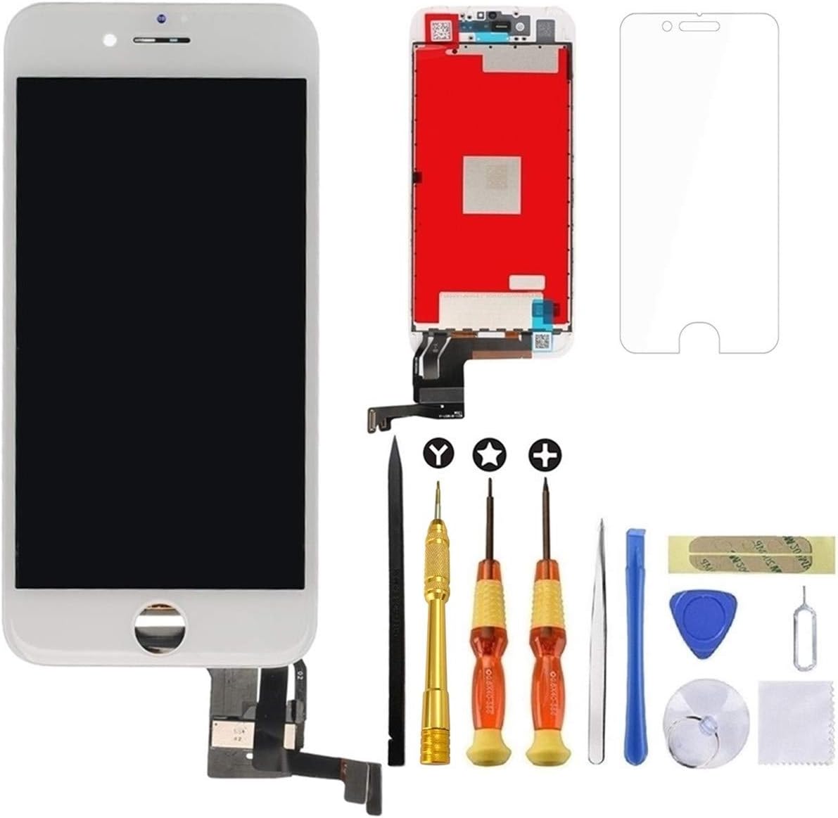 for White iPhone 7 Plus Screen Replacement Lansupp 3D Touch Screen Glass Digitizer Frame Assembly with Tempered Glass Screen Protector + Repair Tools + Instruction