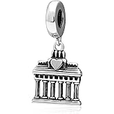 2026 Brandenburg Gate Charms Dangle fit Pandora Greek Bracelet, 925 Sterling Silver Germany Berlin Pendant Arc de Triomphe Beads, I Love to Travel Charm Gifts for Mama/Dad/Family