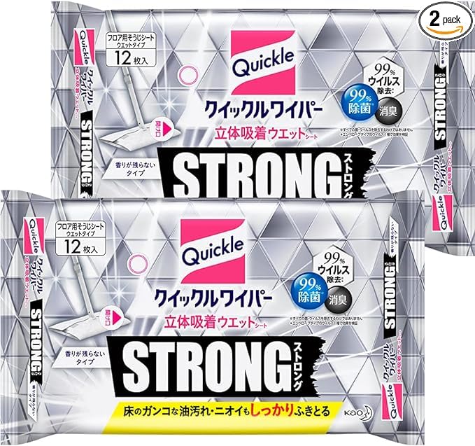 ストロング 12枚×2個 クイックルワイパー フロア用掃除道具 立体吸着ウエットシート ストロング ガンコな油汚れ対応商品画像