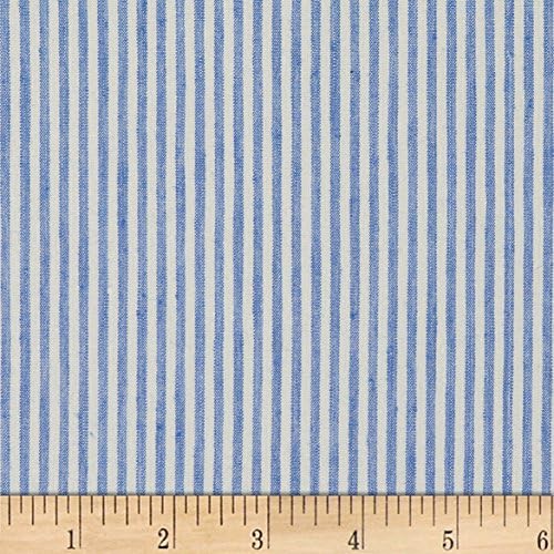 European Linen Stretch Stripe Blue Fabric By The Yard