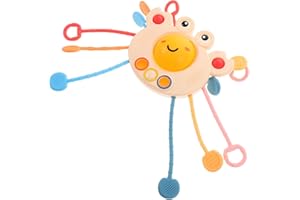 BESPORTBLE Montessori Pull String Crab Silicone Teether for Fine Motor Skill Development Travel-friendly