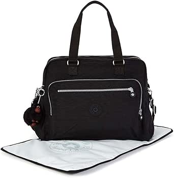 Kipling Black Wet Look Vinyl Messenger Bag Silver Monkey Charm | eBay