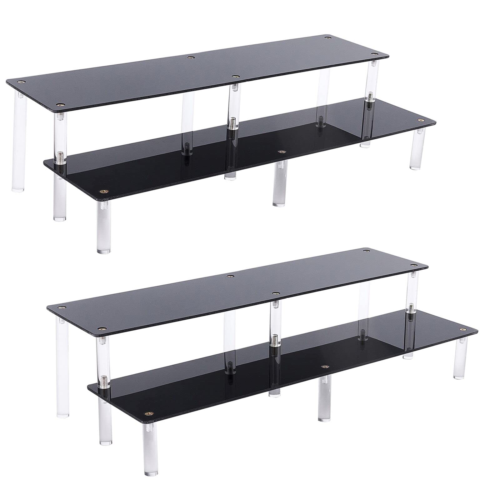 NBEADS 2 Sets 2-Tier Acrylic Display Stand, 2-Step Black Acrylic Riser Cupcake Stand POP Figure Display Stands Showing Display Shelf for Crafts Showing Storage Display Collection
