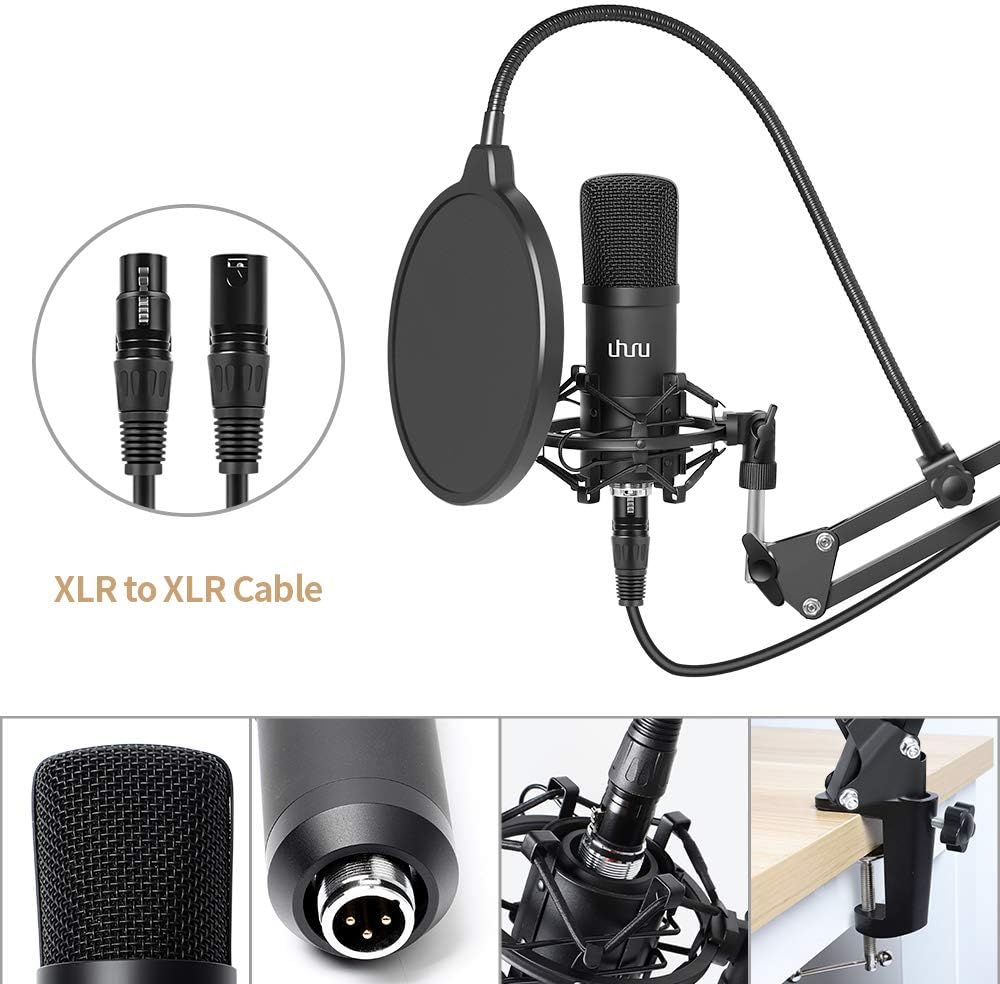XLR Condenser Microphone, UHURU Professional Studio Cardioid Microphone Kit with Boom Arm, Shock Mount, Pop Filter, Windscreen and XLR Cable, for Broadcasting,Recording,Chatting and YouTube(XM-900): Home Audio & Theater