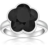 Lavari Jewelers Five Petal Flower Ring for Women - Black Onyx Blue Quartz Green Malachite Mother of Pearl or Pink Quartz in 925 Sterling Silver - Hypoallergenic Rhodium Plated - Ring Size 6 to 8