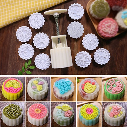 Cookie Stamps Moon Cake Mold with 10 Stamps, 65g Cookie Press Mid Autumn Festival DIY Decoration Press Cake Cutter Mold