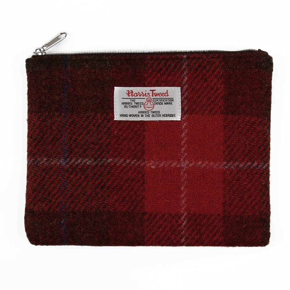 Harris Tweed Plaid Tartan Zipped Purse Cosmetic Toiletry Makeup Pouches Bag (Red Tartan)