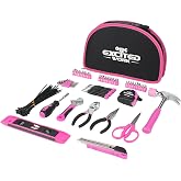 EXCITED WORK 89 Piece Pink Tool kit, Ladies Hand Tool Set with Easy Carrying Round Pouch Household Tool Kit Perfect for DIY, Home Maintenance and Dorm Repair