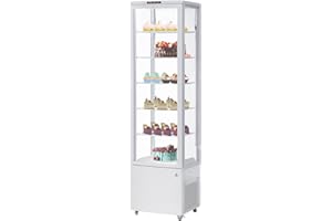 WARMTOBABY 10.5 Cu.Ft Refrigerated Display Case, Commercial Pastry Display Fridge, Floor-Standing Display Refrigerator with LED Light, Auto Defrost, Air-Cooling, Digital Controller with Casters, White