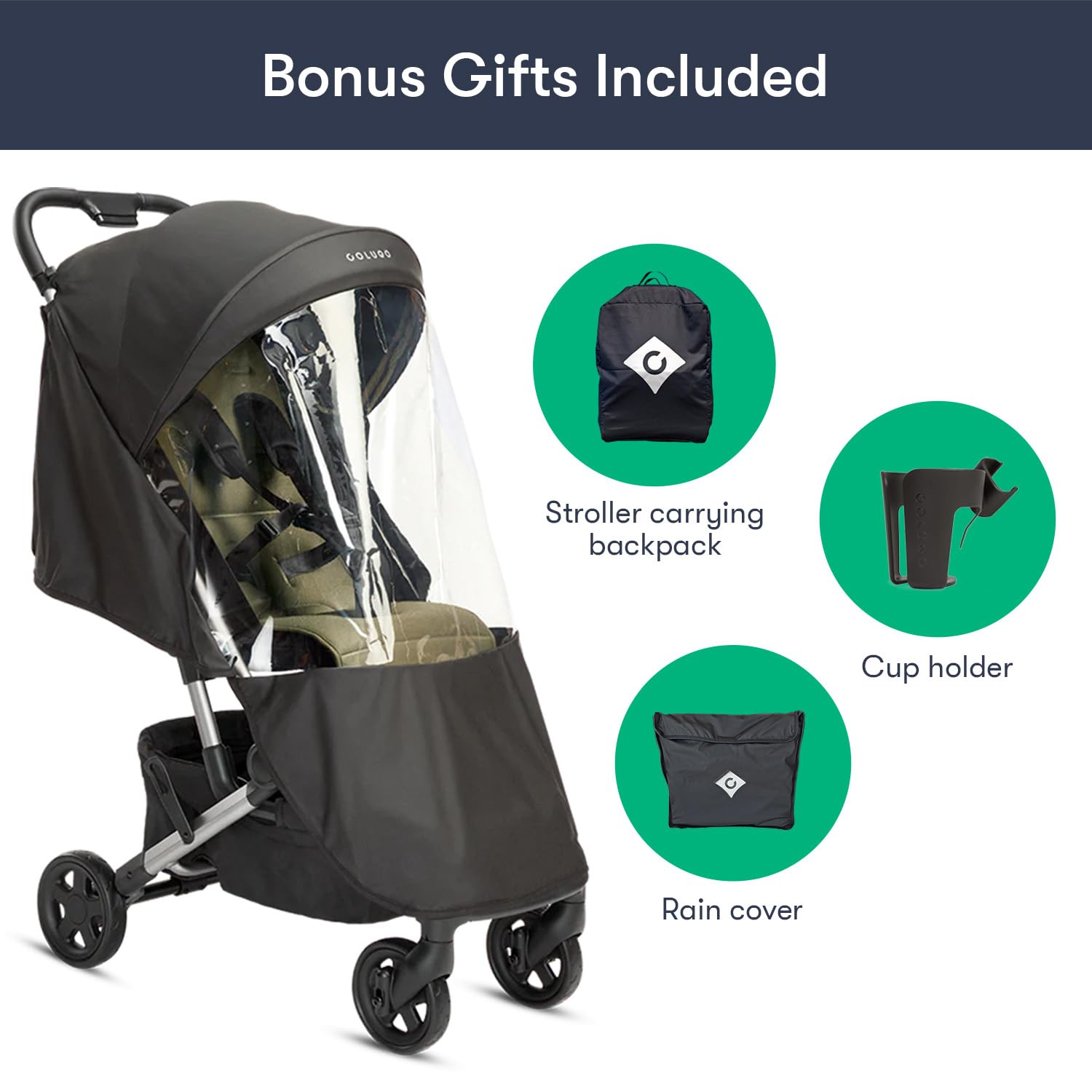 Colugo Compact Stroller - One Hand Fold Lightweight, Travel, Toddler, Airplane, Foldable Stroller with Rain Cover, Backpack and Cup Holder (Olive)