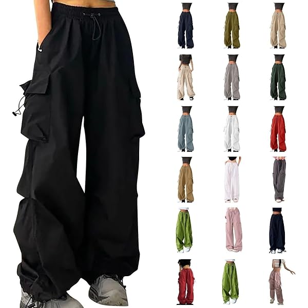 Pantalones Cargo Mujer Pierna Ancha Cintura Alta - Ajuste Holgado, Estilo Y2K Paracaídas, Con Cordón