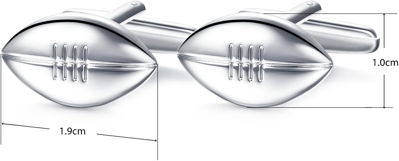 HONEY BEAR Silver Rugby Ball football Sport Cufflinks Wedding Shirt Dress Cuff Links Gift, 5 inches x 2 inches x 0.2 inches - Image 3