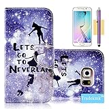 S6 Edge Case, S6 Edge Flip Case, Tradekmk(TM) Stylish Slim PU Leather Wallet Shell Flip Case Cover[Let's Go to the Neverland Design] For Samsung Galaxy S6 Edge [+Stylus+Screen Protector+Cleaning Cloth]