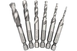 Saiper 6pcs Drill Tap Combination Bit Set (1/8''-3/8'') with 1/4" Hex Shank, HSS 4341 Drill Tap Countersink Screw Thread Bits