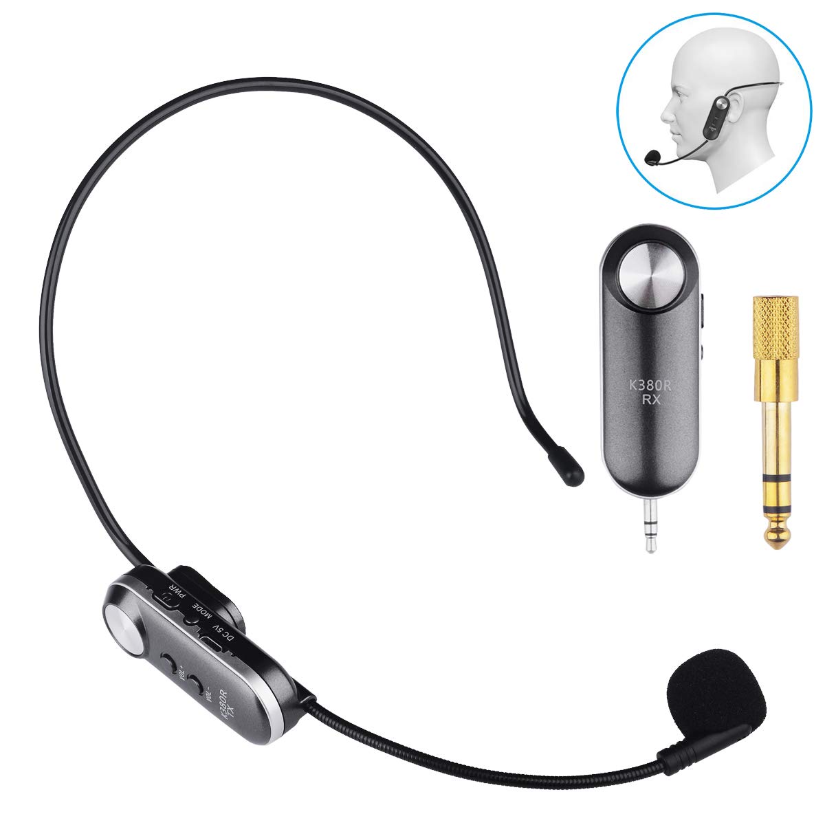 Microphone Wireless Kithouse System Microphone Headset Wireless Headset K380R Plug, 6.35mm & 3