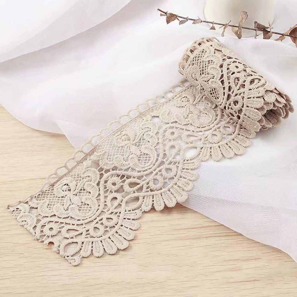 3 Yard 10 cm Wide Milk Silk Vintage Lace Trim Lace Border Embroidery Decorative Ribbon Lace Flower Ribbon Border for Sewing Craft Lingerie Wedding Dress Wedding House Decoration, Light Grey