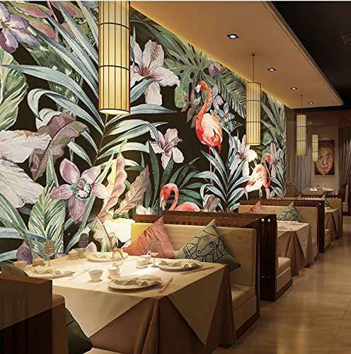 ZLJTYN 200X140Cm Replica - Southeast Asian Style Tropical Rain Forest Mural Hand-Painted Forest Oil Painting Wallpaper Dining Room Background Wall Flamingos Wallpaper Customizable