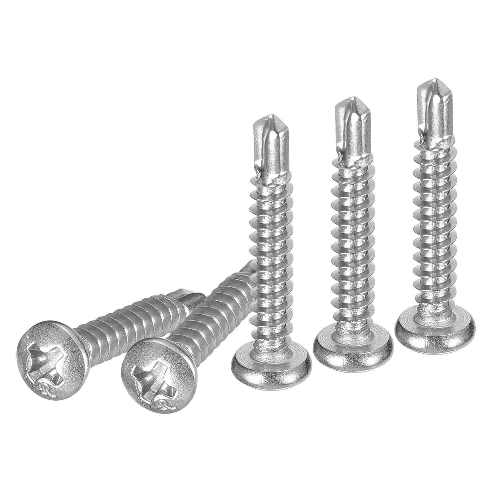DTGN #8x1" Pan Head Self Drilling Screws - 100Pack - 410 Stainless Steel Phillips Drive Self Tapping Sheet Metal Screws