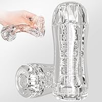 Manual Sucking Extrusion Male Masturbators, Portable Transparent Pocket Pussy Stroker with Vagina Textured Blowjob Sex Toys P