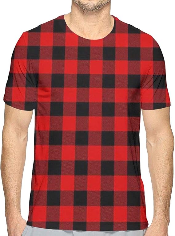 Amazon.com: Men Casual 3D Printed Buffalo Plaid Red Checkered Short Sleeve Crew Neck T-Shirts 
