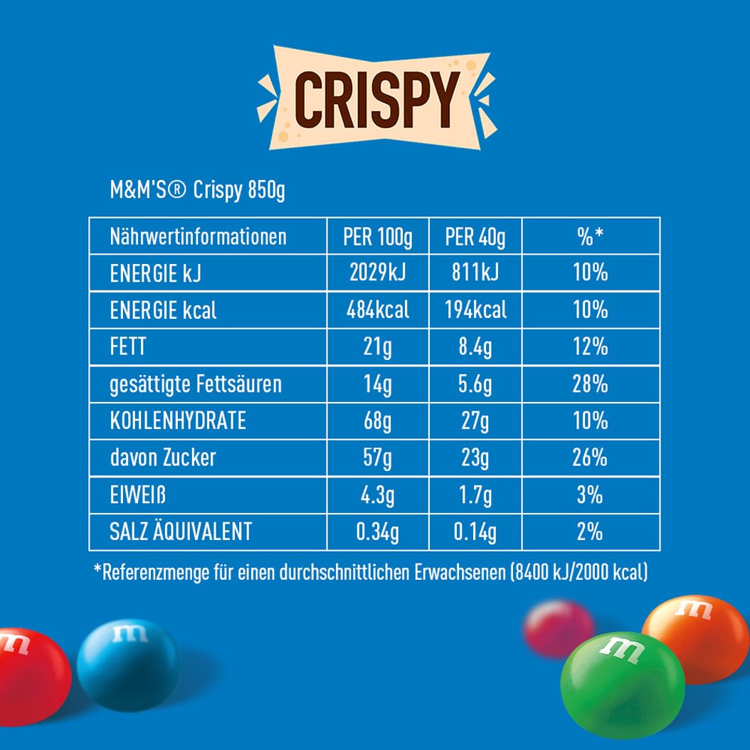 M&M’s Crispy, Schokolinsen, Milchschokolade mit Knusperkern, Großpackung Schokolade für Partys, Schokoladen-Geschenk, 1 x 675g, Für Weihnachten oder als Adventskalender Süßigkeiten 2