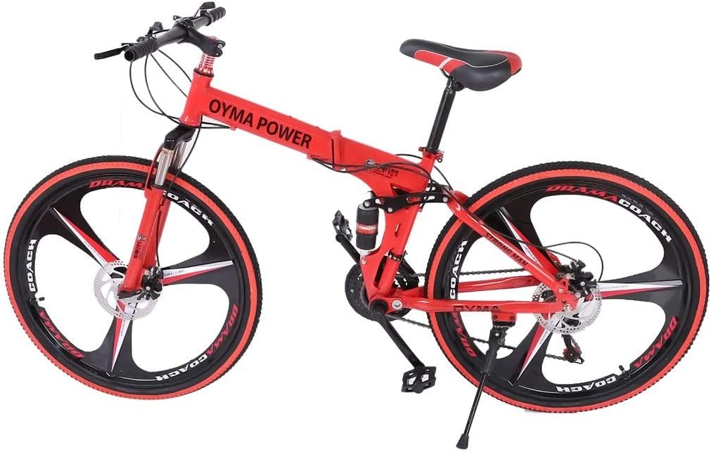 Kanzd Mountain Bike 26 in Folding Bike 3 Spoke Wheels Dual Suspension 21 Speed MTB Bikes Double Disc Brake Bicycles for Adult Men Women (A)