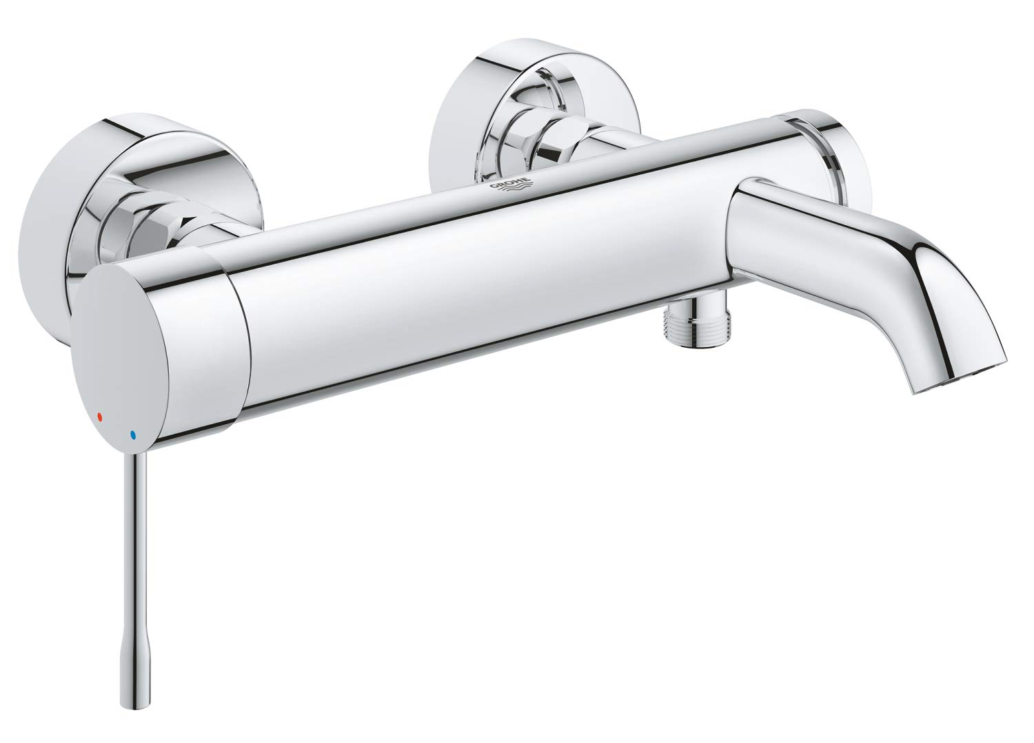 GROHE Essence Wall Mounted Exposed Bath Filler Tap (Metal Lever, 35 mm Ceramic Cartridge, Automatic Bath/Shower Diverter, Protected Against Backflow, Min Pressure 1.0 Bar), Chrome, 33624001